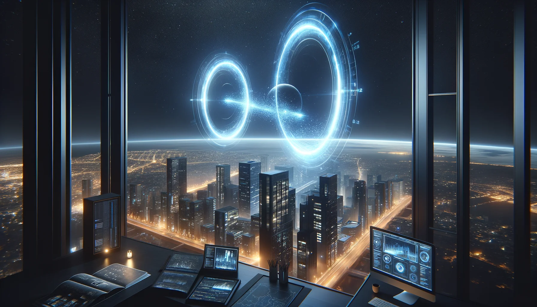Infinite range — two terminals connected across continents